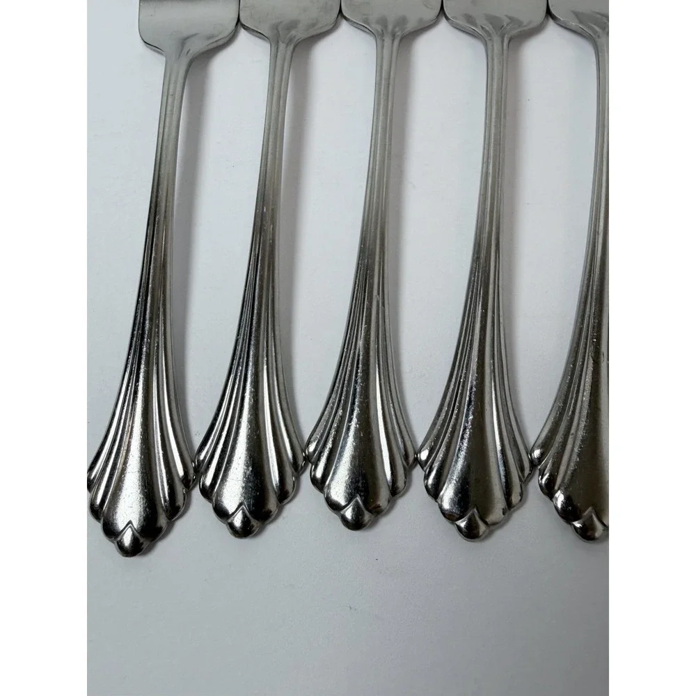 5 Oneida BANCROFT Salad Forks Glossy Stainless USA Flatware 6 3/4